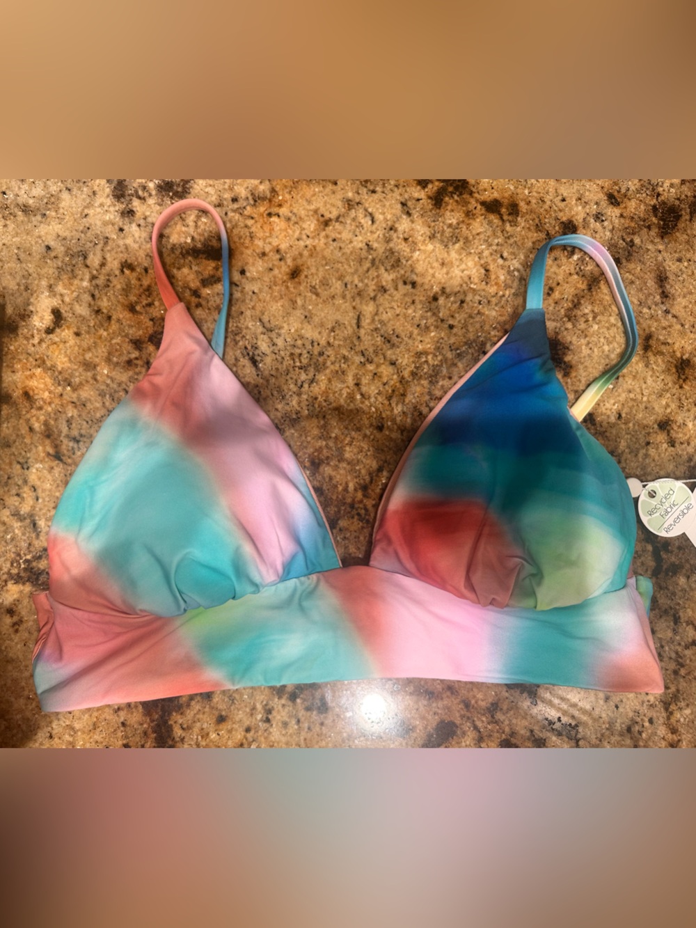 Tie-Dye Pastel Triangle Bikini Top - Pink, Blue & Green